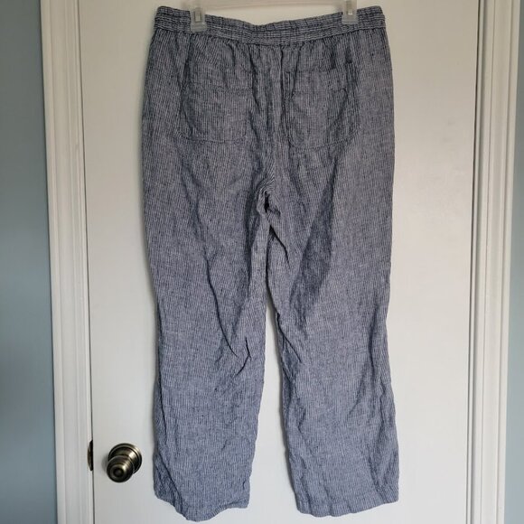Talbots Linen Petite 8P Elastic Waist Pull-On Pants Pockets Pinstripe Beach - Picture 5 of 7